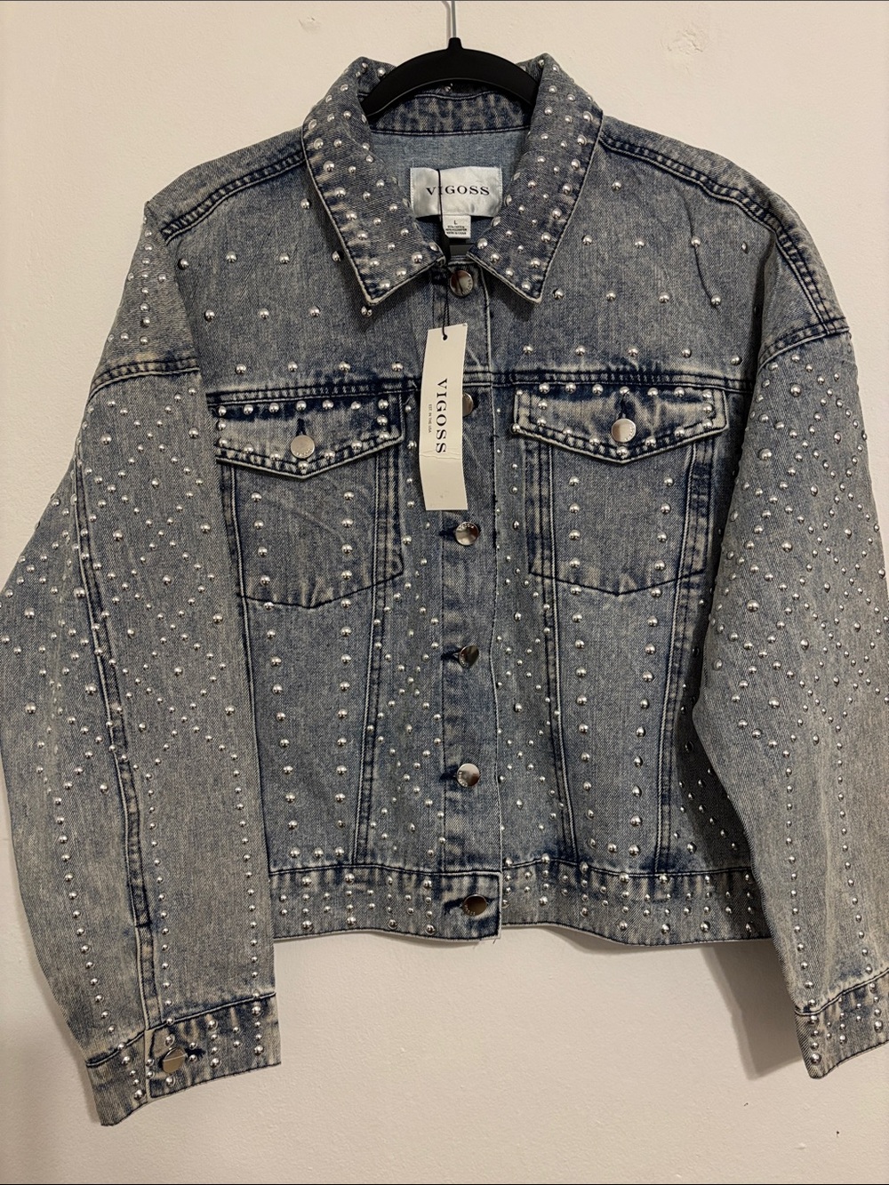 Vigoss Light Blue Metallic-Studded Denim Jacket